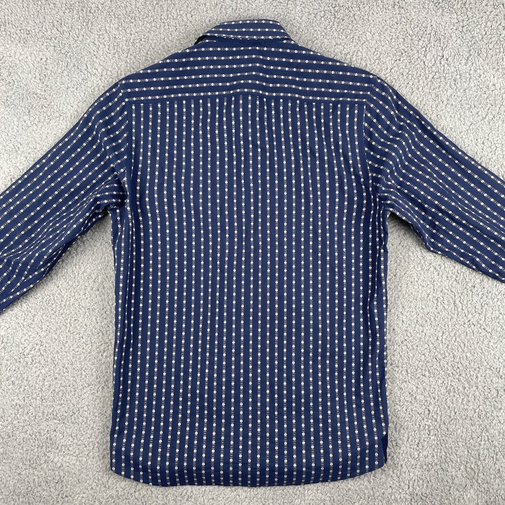 John Lennon Shirt Men M Blue Long Sleeve Button Down Daisy Stripe Retro Rock EUC - Picture 6 of 12